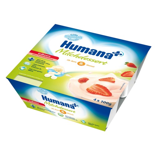 Iaurt Humana cu gust de capsuni de la 8 luni 4x100 g