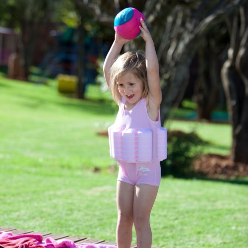 Costum inot copii cu sistem de flotabilitate ajustabil pink stripe 4-5 ani