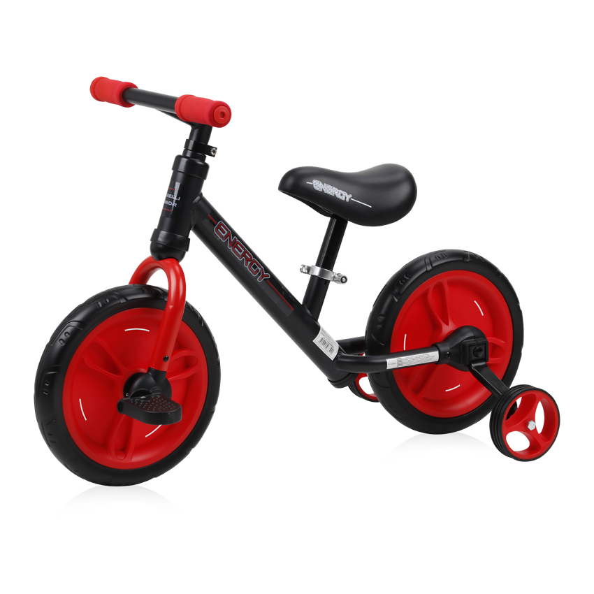 Bicicleta de tranzitie 2in1, Energy,  cu pedale si roti auxiliare, Black & Red