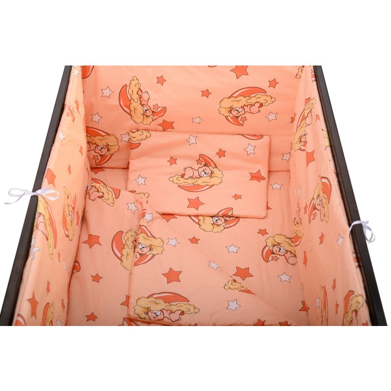 BabyNeeds - Lenjerie patut 5 piese 120x60 cm, Ursuleti somnorosi, Roz piersica image 2