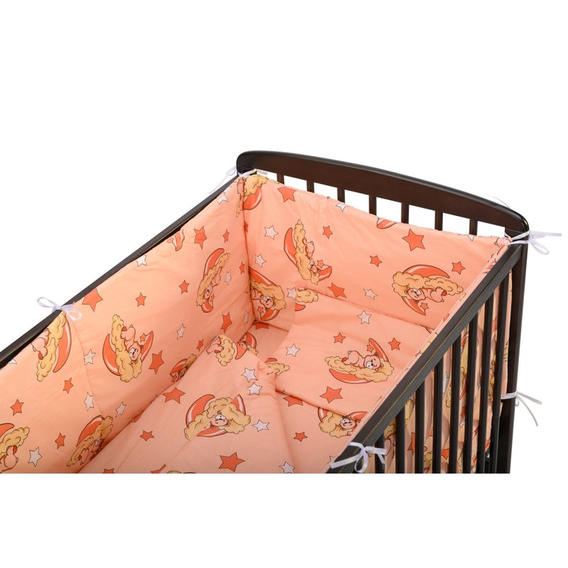BabyNeeds - Lenjerie patut 5 piese 120x60 cm, Ursuleti somnorosi, Roz piersica image 3