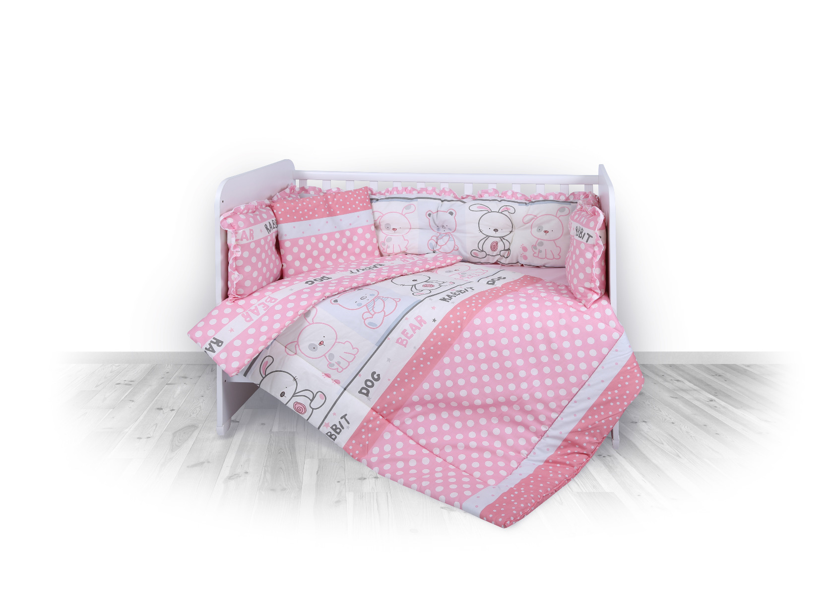 Set lenjerie pat 7 piese, bumbac ranforce, Lily, Friends Pink image 1