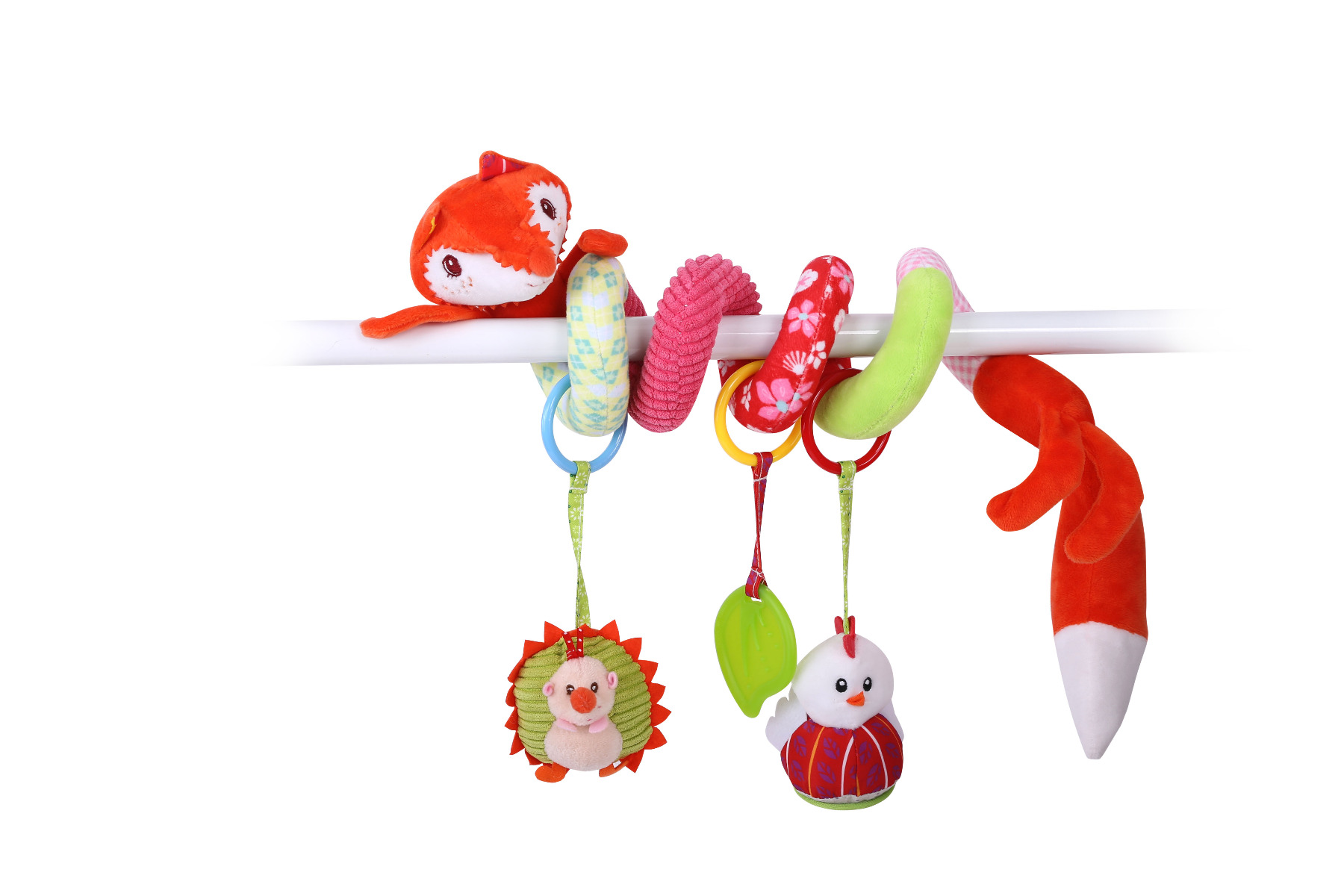 Jucarie spirala din plus, Fox, 21 cm, cu oglinda, zornaitoare