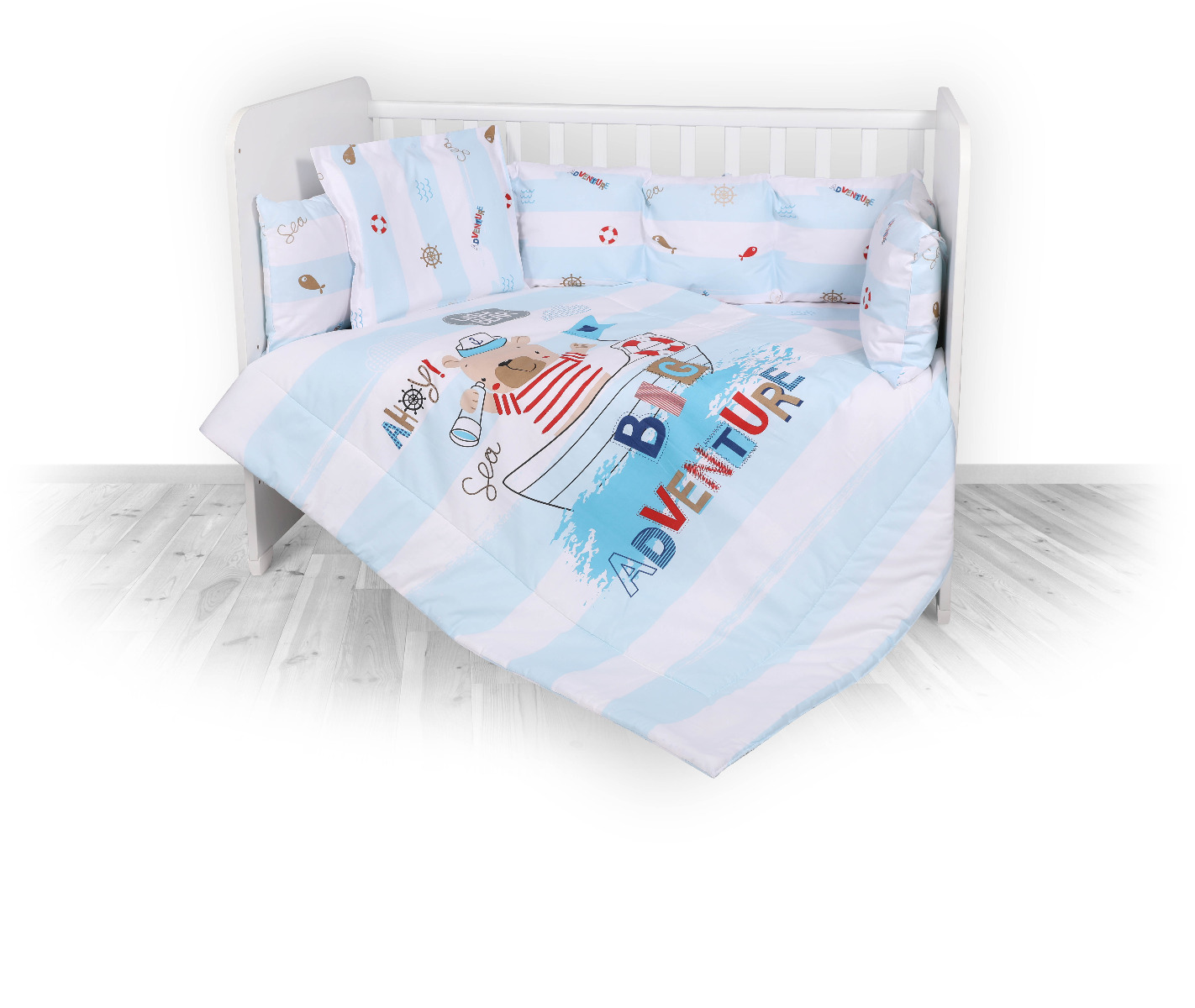 Set lenjerie pat 7 piese, bumbac ranforce, Lily, Adventure Blue