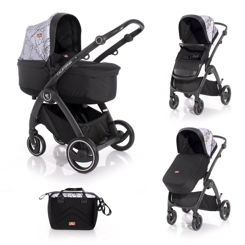 Carucior Set, California, cadru din aluminiu, cos landou inclus, Grey Marble