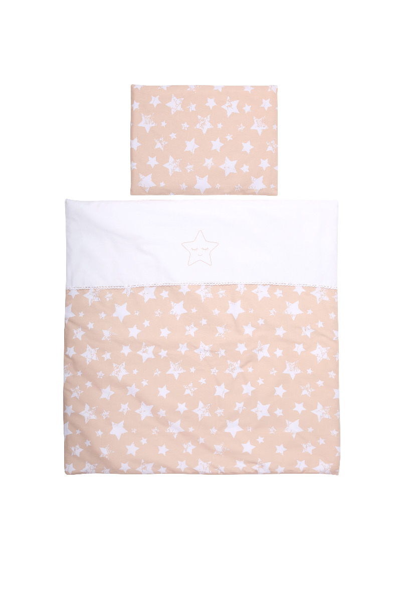 Set lenjerie pat 7 piese, bumbac ranforce, pentru pat balansoar First Dreams, Beige Stars image 1