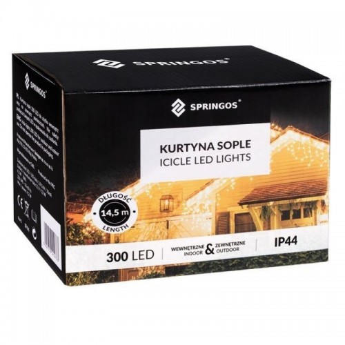 Instalatie luminoasa de craciun 300 leduri, 13 m, 8 functii, exterior/interior, tip perdea de turturi alb rece image 6