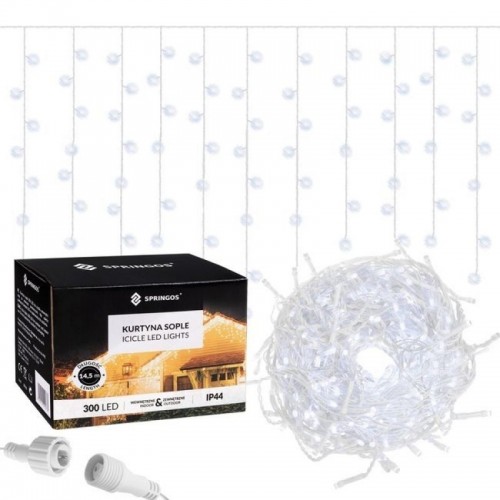 Instalatie luminoasa de craciun 300 leduri, 13 m, 8 functii, exterior/interior, tip perdea de turturi alb rece image 7