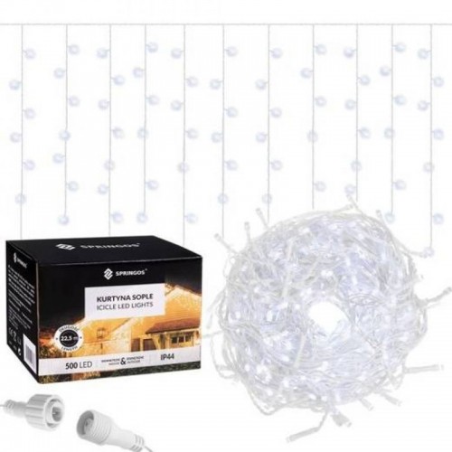 Instalatie luminoasa de craciun 500 leduri, 23 m, exterior/interior, 8 functii, tip perdea de turturi alb rece image 4