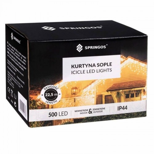 Instalatie luminoasa de craciun 500 leduri, 23 m, exterior/interior, 8 functii, tip perdea de turturi alb rece image 6
