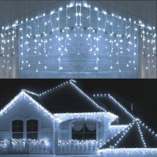 Instalatie luminoasa craciun 500 leduri cu telecomanda, 23 m, 8 functii, exterior/interior, tip perdea de turturi alb rece image 11