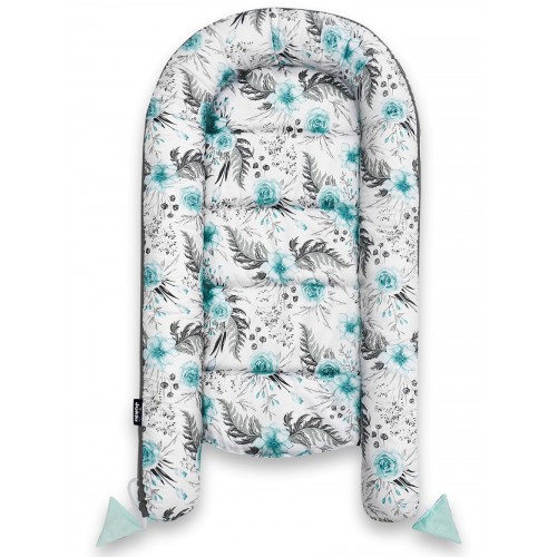 Cosulet bebelus pentru dormit Baby Nest Cocoon XL 90x50 cm In garden mint