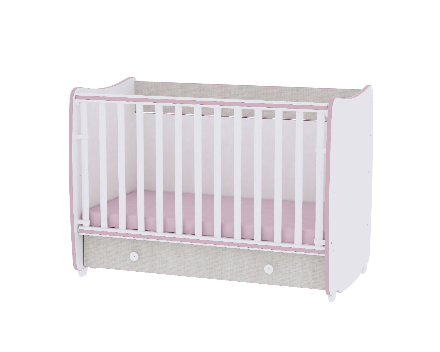 Patut balansoar, Dream, 60 x 120 cm, transformabil, White Pink Crossline