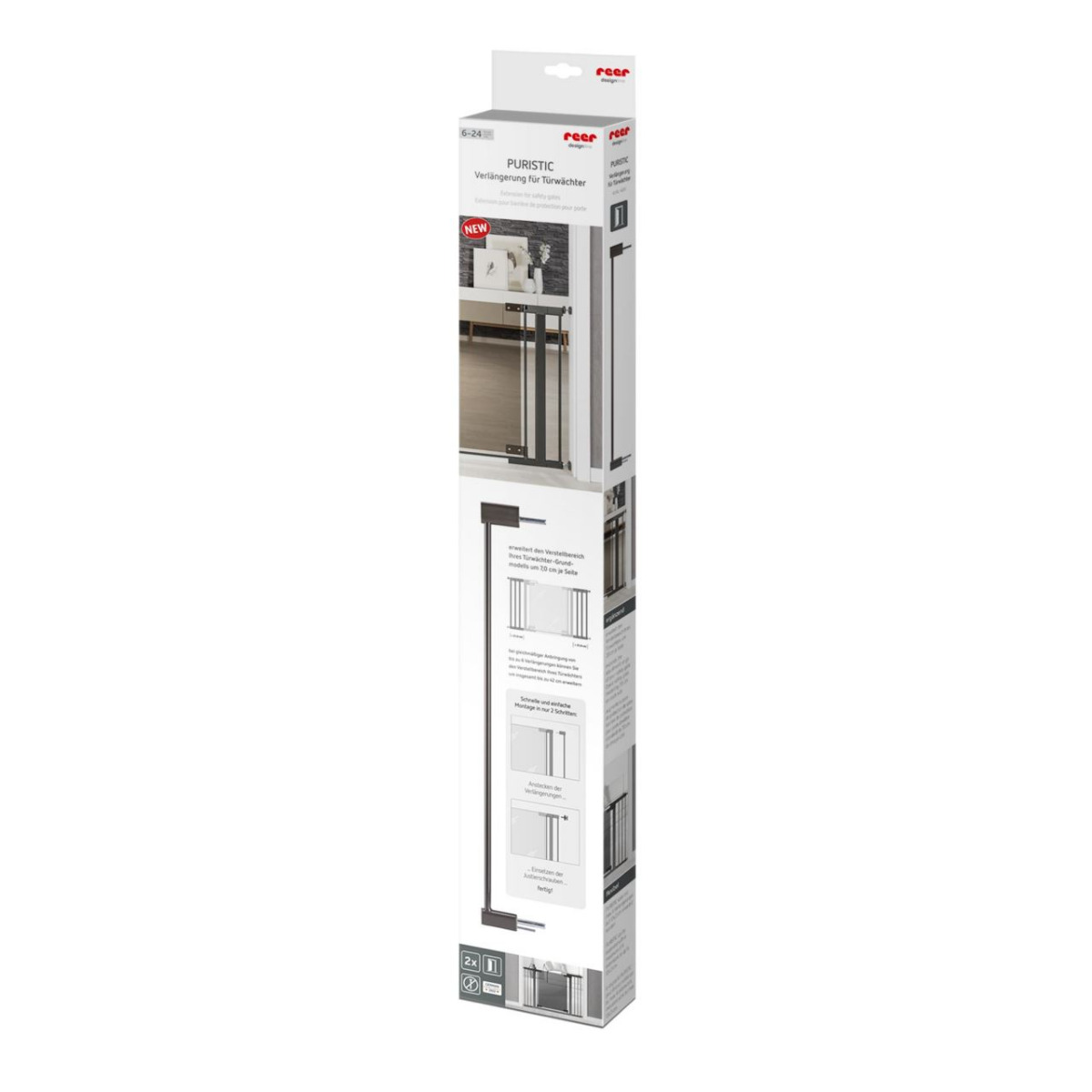 Set 2 extensii 7 cm pentru porti de siguranta DesignLine Puristic, metal gri antracit, Reer 46041  image 2