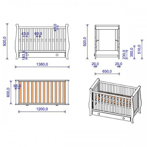 Patut copii Hubners Mira 120x60 cm alb cu sertar image 5
