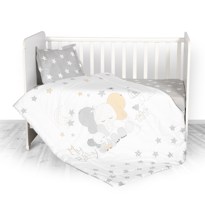 Set lenjerie pat 4 piese, bumbac ranforce, Grey Elephant Stars