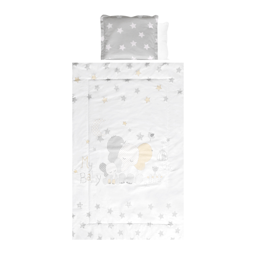 Set lenjerie pat 4 piese, bumbac ranforce, Grey Elephant Stars image 1