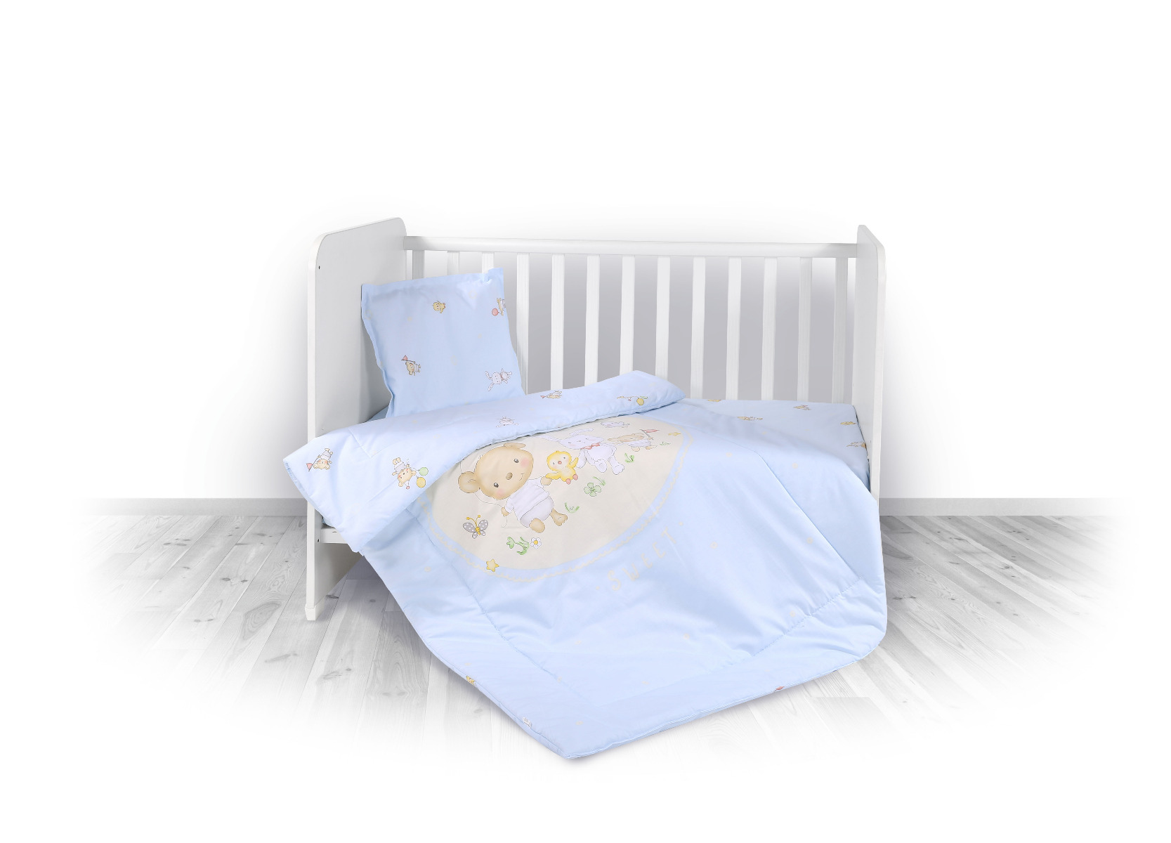 Set lenjerie pat 4 piese, bumbac ranforce, Bear Party Blue