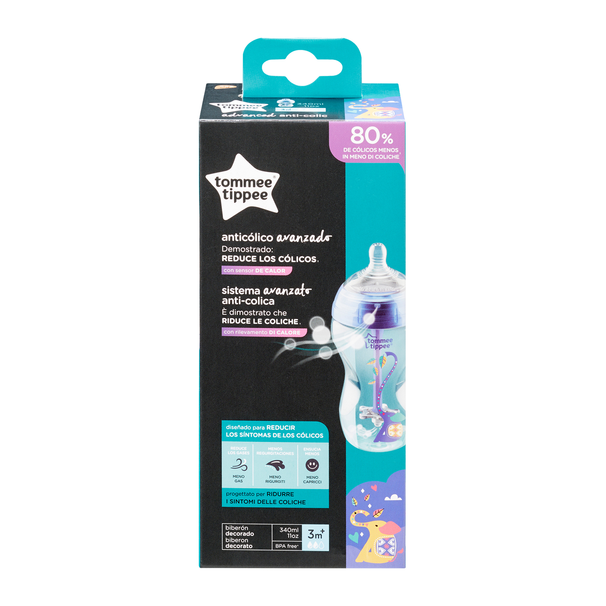 Biberon Advanced cu Sistem de Ventilatie, Tommee Tippee, 340 ml, baieti, 1 buc image 2