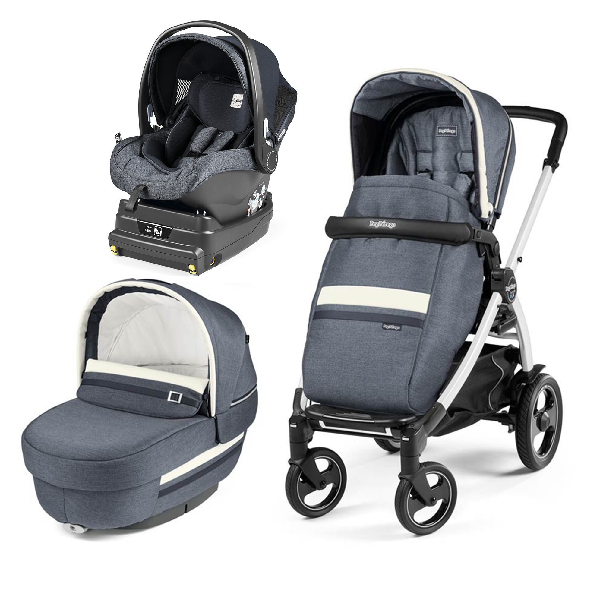 Carucior 3 In 1, Peg Perego, Book Plus 51 S, Titania White, baza i-Size inclusa, Luxe Mirage