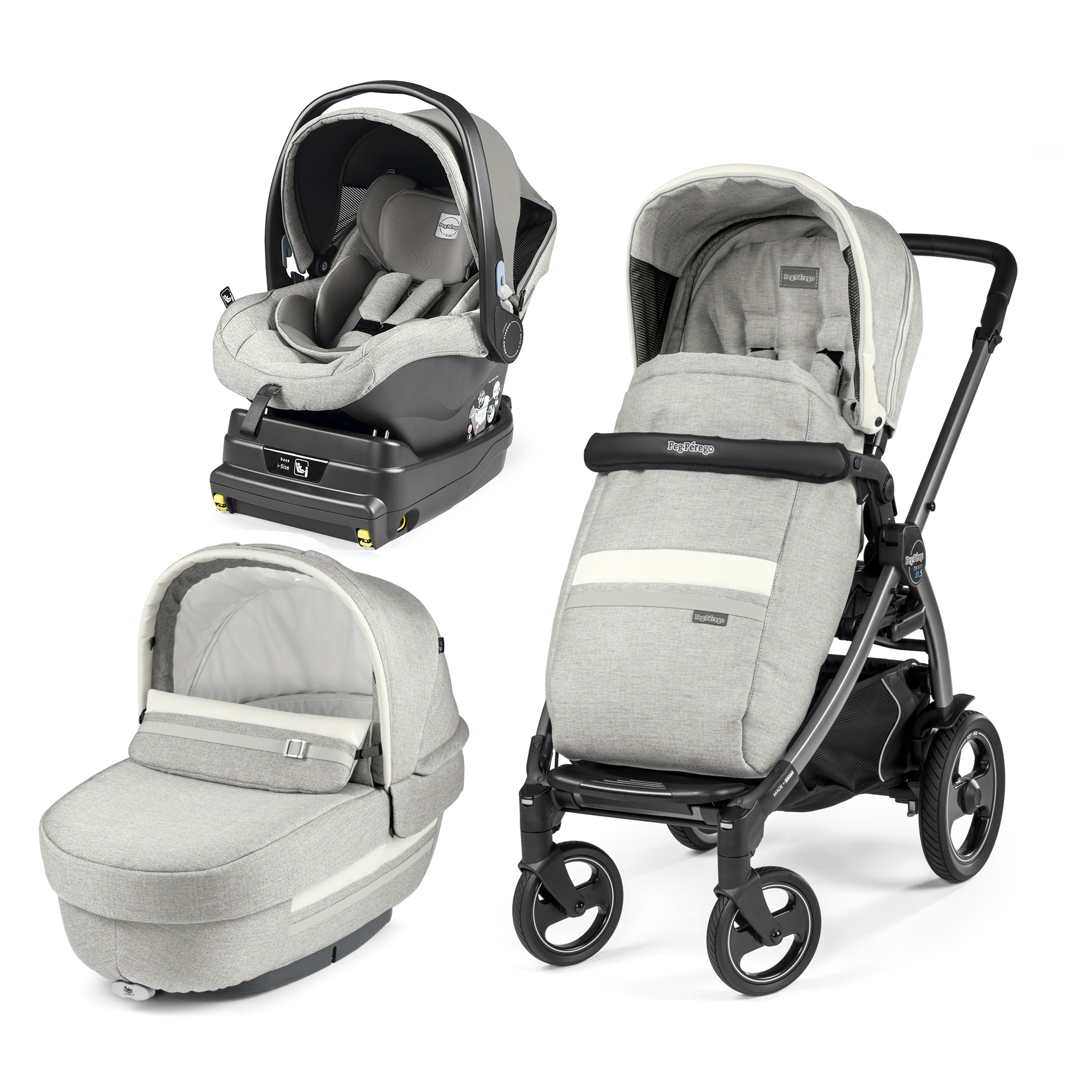 Carucior 3 In 1, Peg Perego, Book Plus 51 S, Titania, baza i-Size inclusa, Luxe Pure