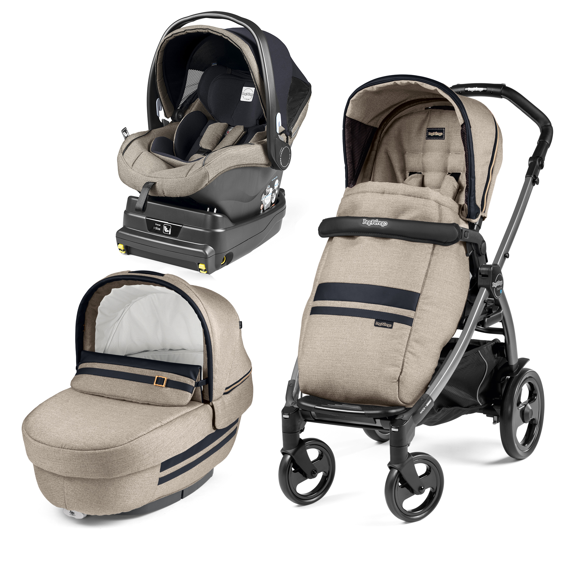 Carucior 3 in 1, Peg Perego, Book Plus 51 Titania, baza i-Size inclusa, Luxe Ecru