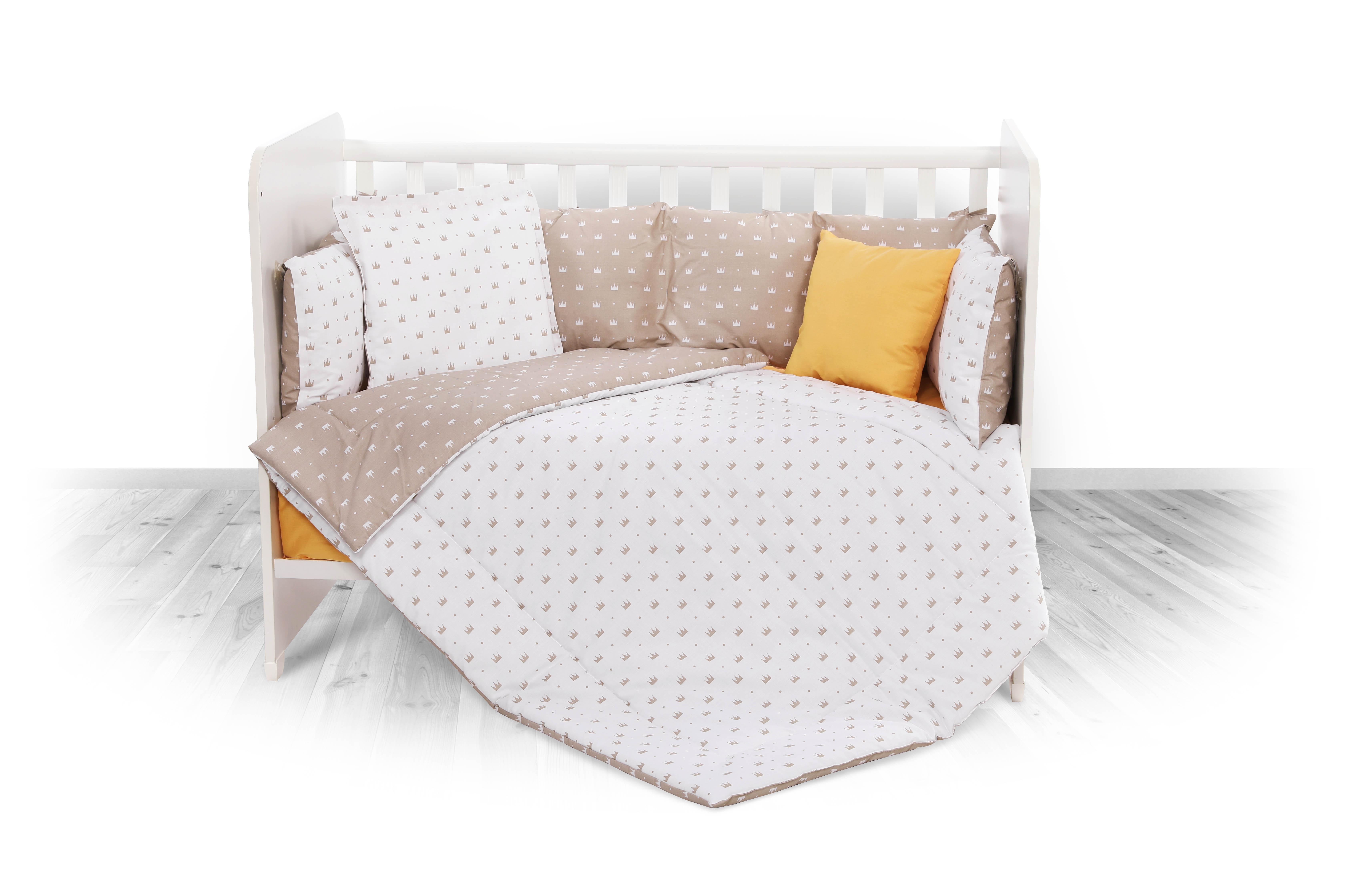 Set lenjerie 8 piese cu protectii laterale, Latte Crowns