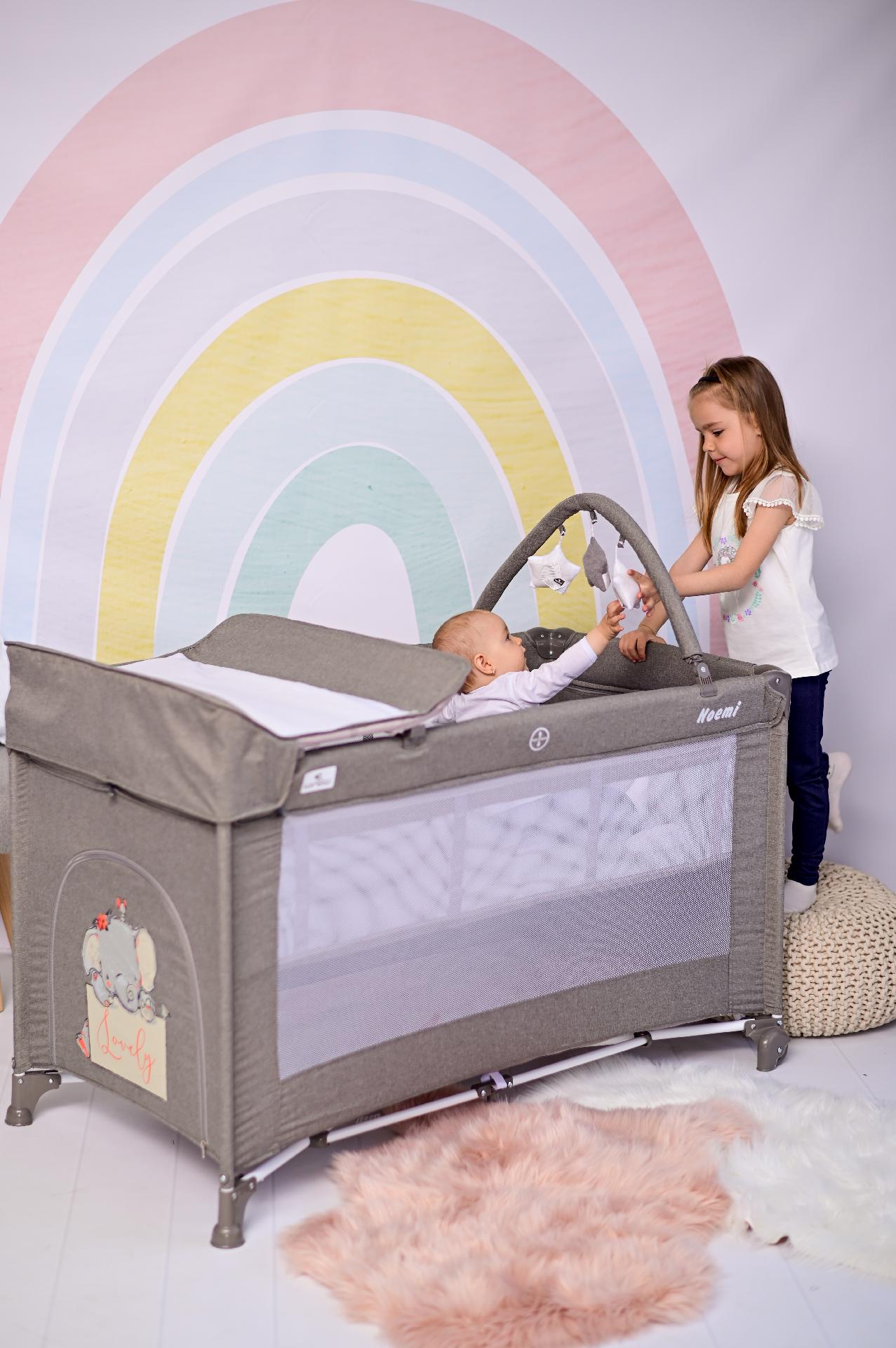 Patut pliabil Noemi Plus, 2 nivele cu accesorii, Grey Koalas