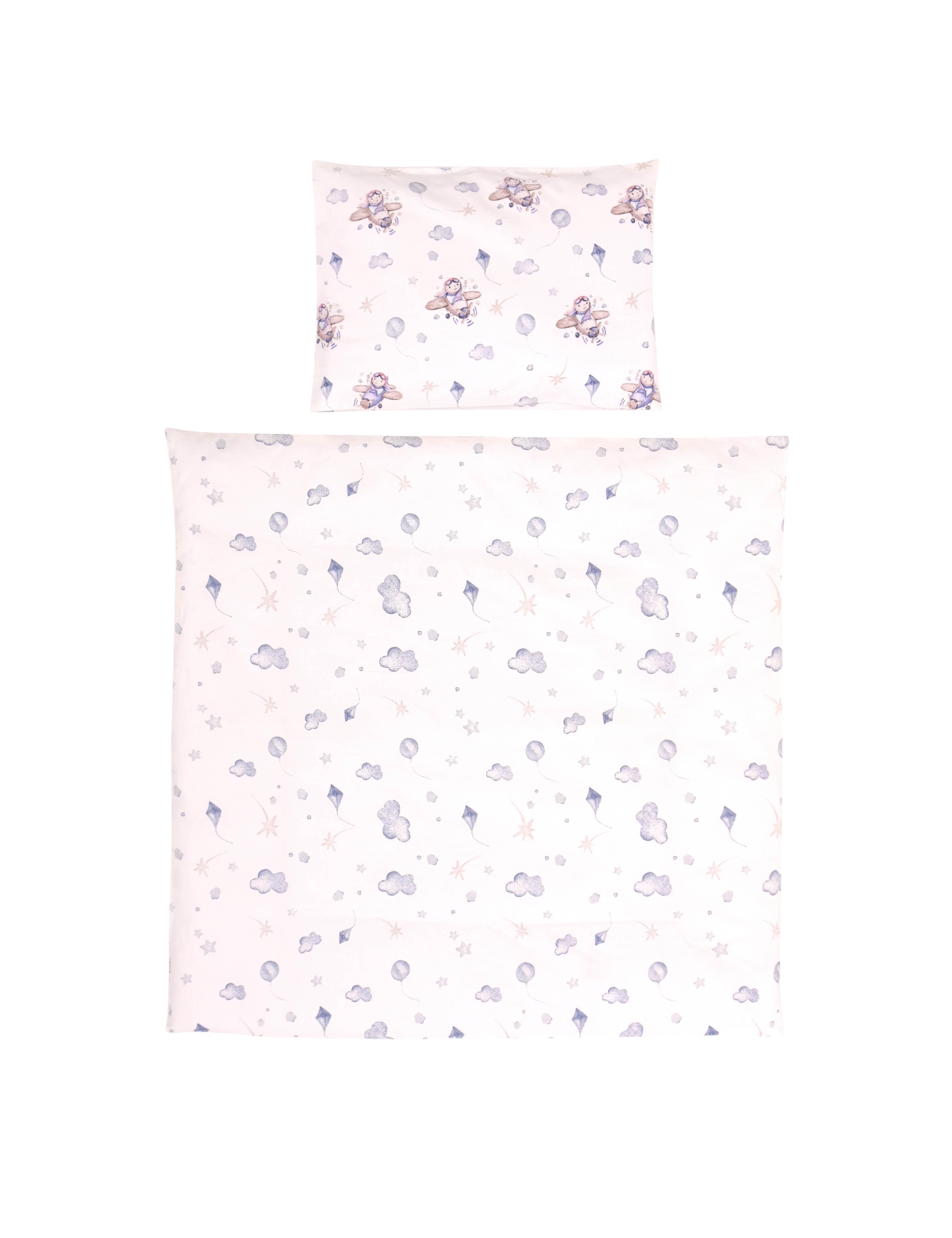 Set lenjerie pat 5 piese, bumbac ranforce, Eva, Abstract Leaves Grey Beige, Blue Aeroplane image 1