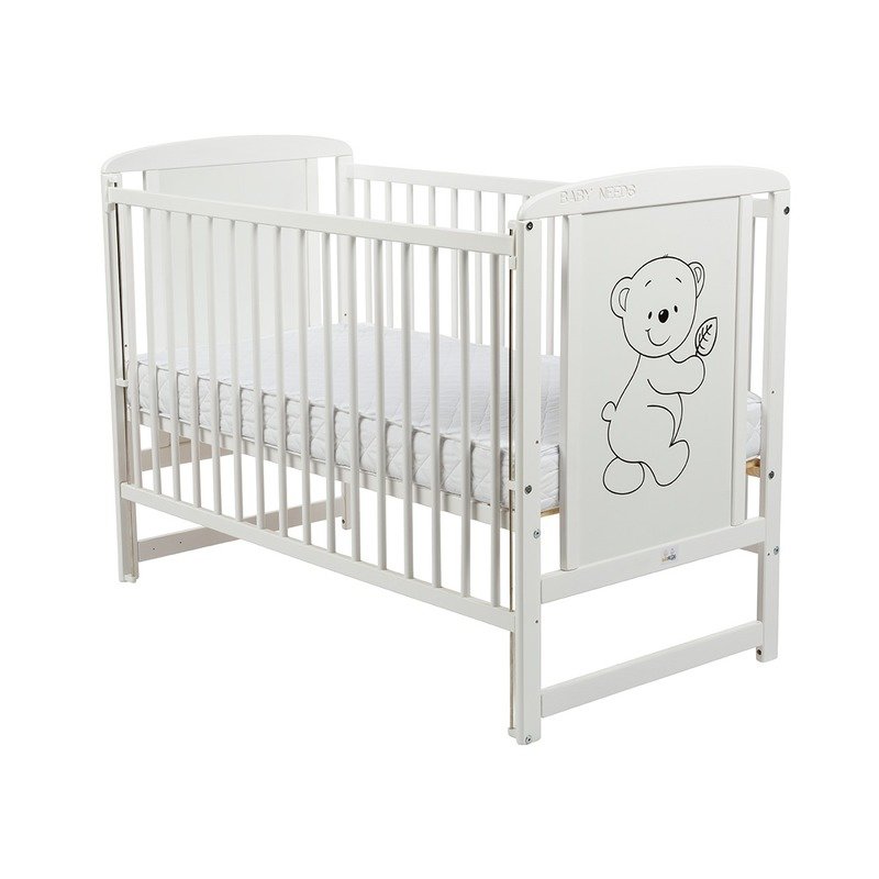 BabyNeeds - Patut din lemn Timmi 120x60 cm, cu laterala culisanta, Alb + Saltea 10 cm image 4