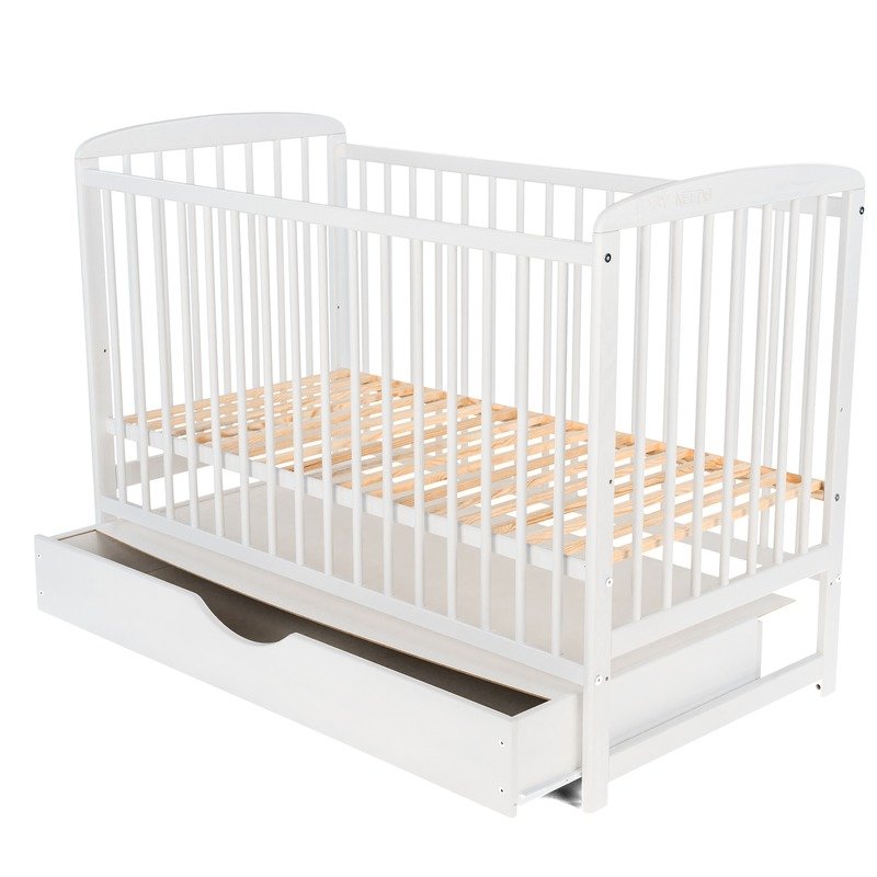 BabyNeeds - Patut din lemn Ola 120x60 cm, cu sertar, Alb image 6