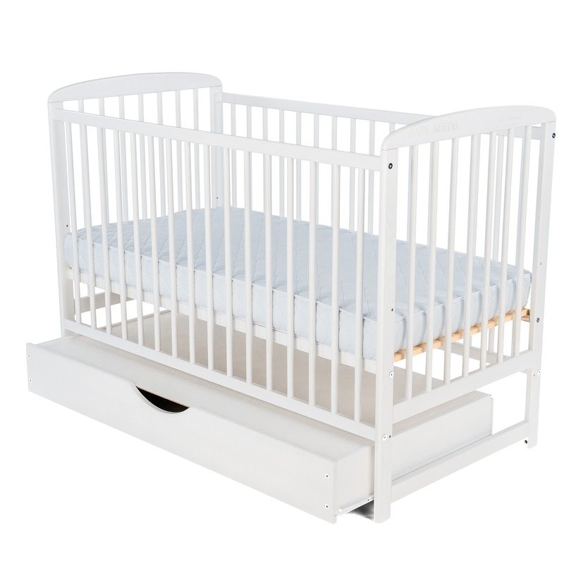 BabyNeeds - Patut din lemn Ola 120x60 cm, cu sertar, Alb + Saltea 10 cm image 4