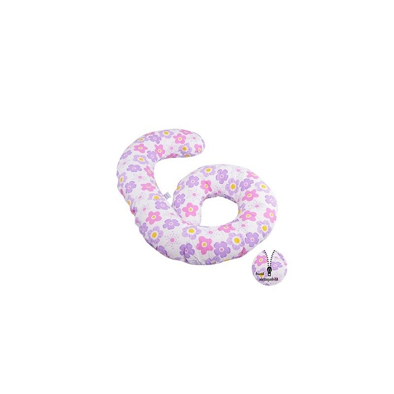 BabyNeeds - Perna multifunctionala Enjoy, Cu husa detasabila din bumbac, Floricele mov image 1