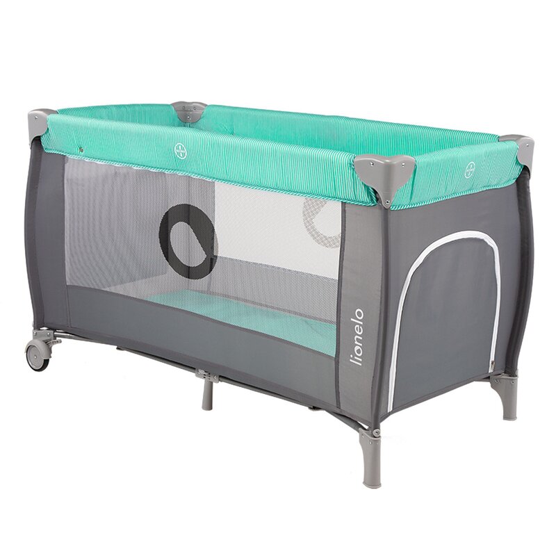 Lionelo - Patut pliant cu doua nivele Sven Plus, 120x60 cm, arcada jucarii, masuta de infasat, vibratii, melodii, Turcoaz/Gri image 7