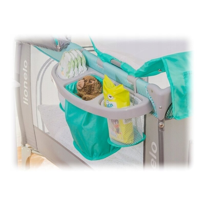 Lionelo - Patut pliant cu doua nivele Sven Plus, 120x60 cm, arcada jucarii, masuta de infasat, vibratii, melodii, Turcoaz/Gri image 13