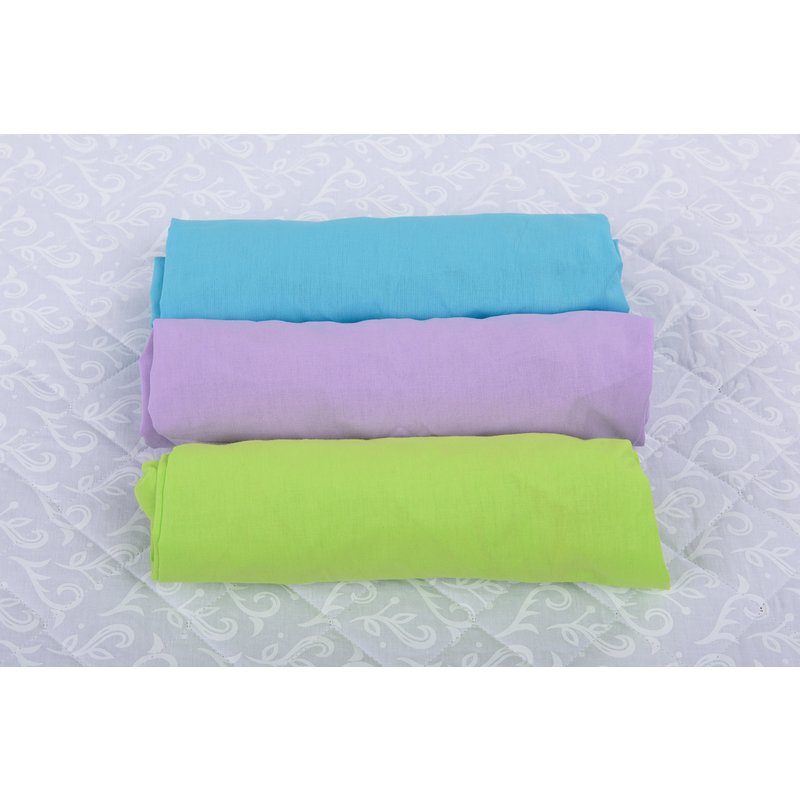 BabyNeeds - Set 3 cearceafuri cu elastic 120x60 cm, Bleu+Lila+Verde