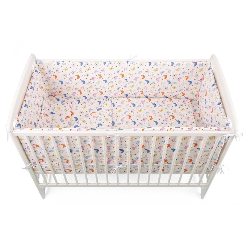 BabyNeeds - Lenjerie patut 5 piese, Cu doua protectii laterale, Pernuta, Plapumioara, Cearceaf, Din bumbac, Pentru patut 120x60 cm, Fluturasi, Multicolor image 4