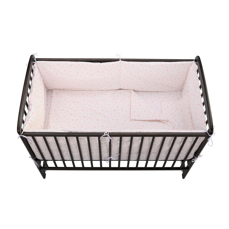BabyNeeds - Lenjerie patut 5 piese, Cu doua protectii laterale, Pernuta, Plapumioara, Cearceaf, Din bumbac, Pentru patut 120x60 cm, Alb cu stelute roz image 3