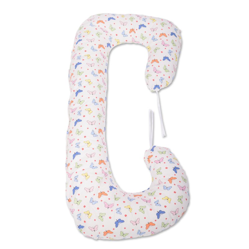 BabyNeeds - Perna 3 in 1 pentru gravide si bebelusi Soft Plus, Cu husa detasabila din bumbac, Fluturasi, Multicolor image 2