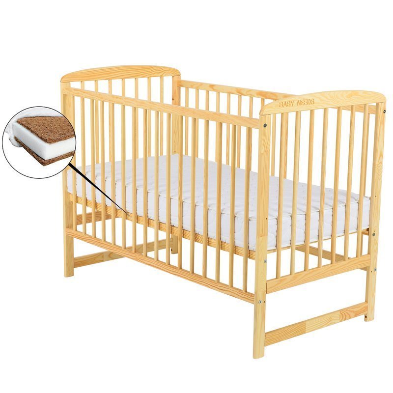 BabyNeeds - Patut din lemn Ola 120x60 cm, Natur + Saltea 12 cm image 1