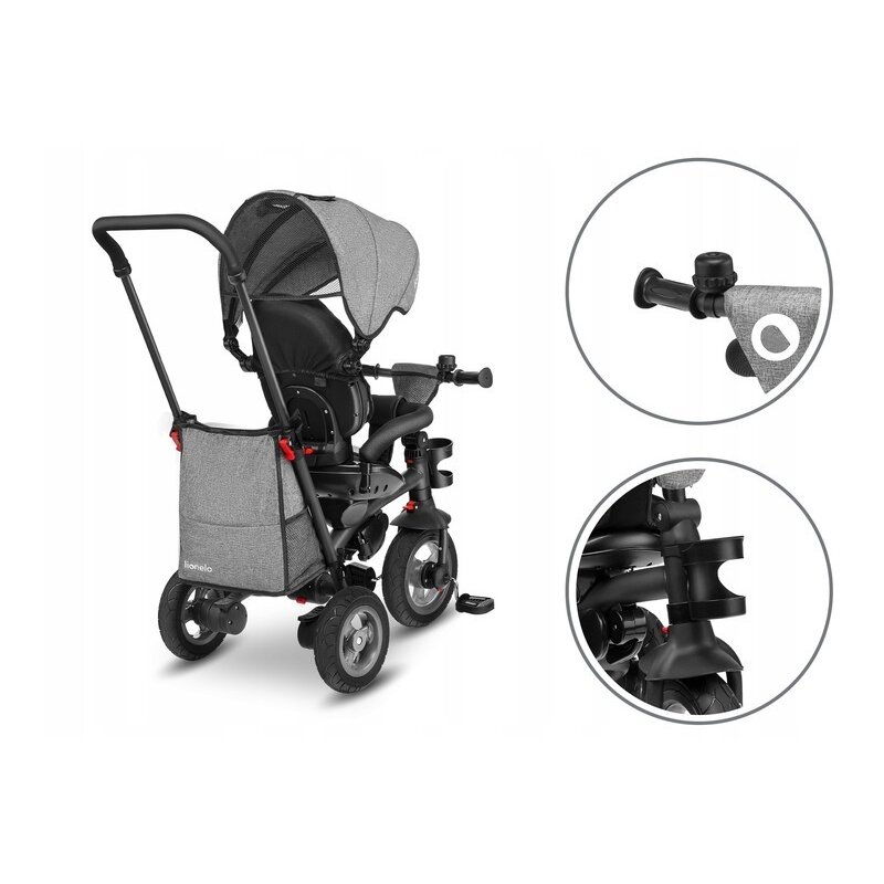 Lionelo - Tricicleta Tris Stone Grey Mecanism de pedalare libera, Suport picioare, Control al directiei, Scaun reversibil, Rotire 360 grade, Pliabila, Gri image 13
