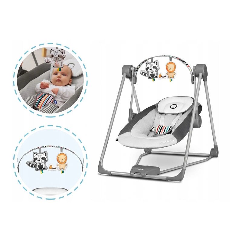 Lionelo - Fotoliu balansoar Otto Cozy Pliabil, Cu melodii, Cu leganare, 57x55 cm, Gri image 11