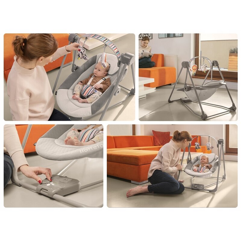 Lionelo - Fotoliu balansoar Otto Cozy Pliabil, Cu melodii, Cu leganare, 57x55 cm, Gri image 15