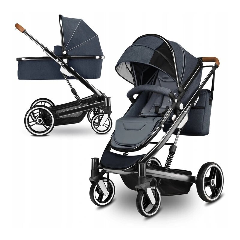 Lionelo - Carucior 2 in 1 Mari, Cu landou cu salteluta si sac de picioare, Cu geanta pentru mamici, Cu plasa de tantari, Cu sezut reversibil, Gri image 8