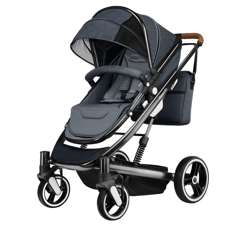 Lionelo - Carucior 2 in 1 Mari, Cu landou cu salteluta si sac de picioare, Cu geanta pentru mamici, Cu plasa de tantari, Cu sezut reversibil, Gri image 9