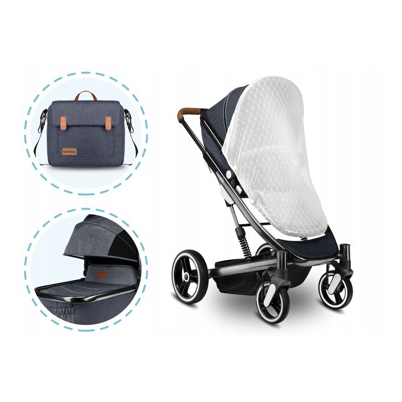 Lionelo - Carucior 2 in 1 Mari, Cu landou cu salteluta si sac de picioare, Cu geanta pentru mamici, Cu plasa de tantari, Cu sezut reversibil, Gri image 36