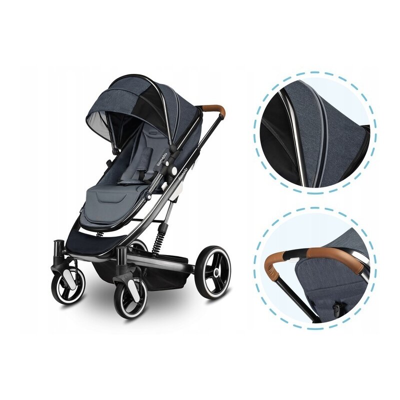Lionelo - Carucior 2 in 1 Mari, Cu landou cu salteluta si sac de picioare, Cu geanta pentru mamici, Cu plasa de tantari, Cu sezut reversibil, Gri image 37