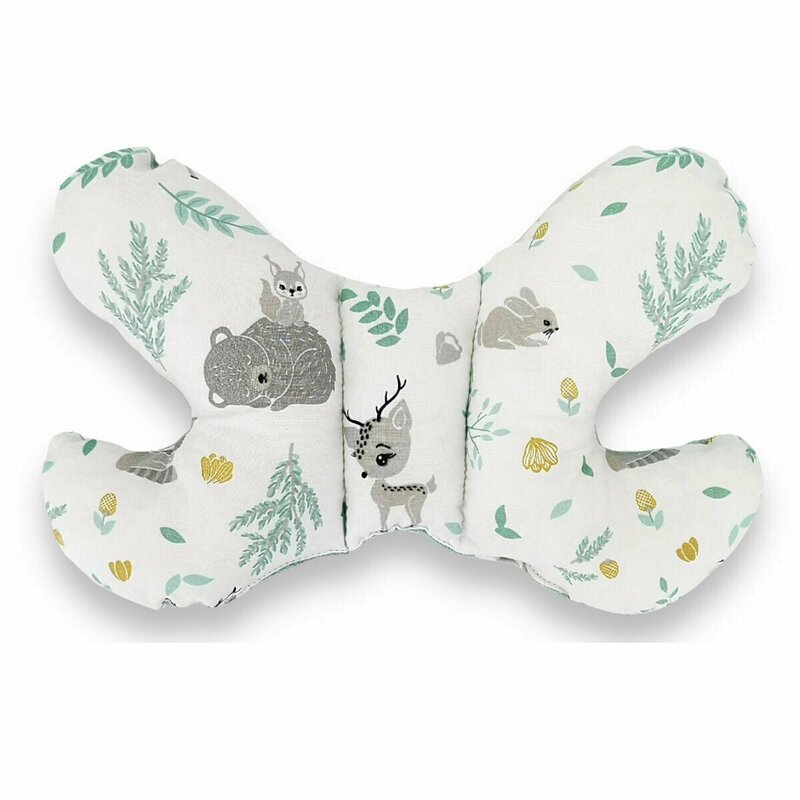 MimiNu - Set 4 in 1 Cosulet bebelus Baby Cocoon 90x50 cm, 1 perna, 1 paturica si o saltea cu doua fete, Forest friends Grey/Mint image 3