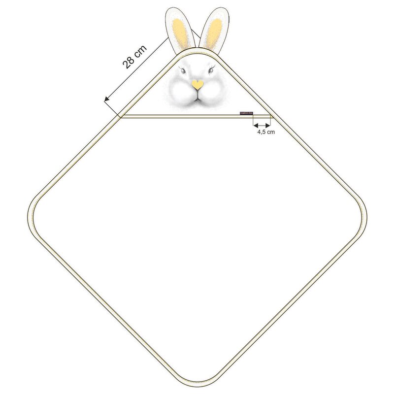 Qmini - Prosop din bambus cu gluga cu urechi, 85x85 cm, Rabbit Yellow image 3