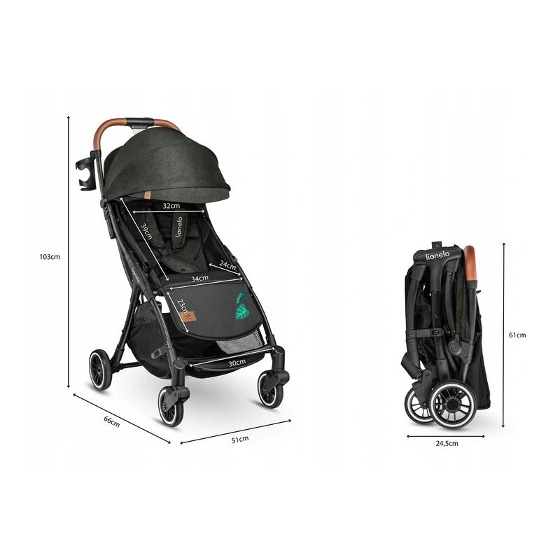 Lionelo - Carucior sport Julie One, De la nastere, Cu accesorii, Cadru din aluminiu, 0-22 kg, Verde Tropical image 2